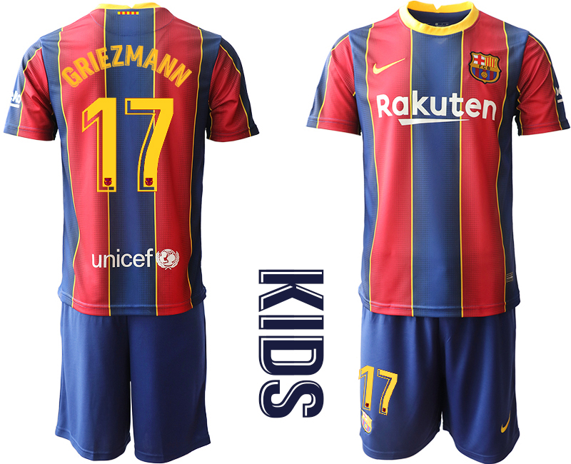 Youth 2020-2021 club Barcelona home #17 red Soccer Jerseys->barcelona jersey->Soccer Club Jersey